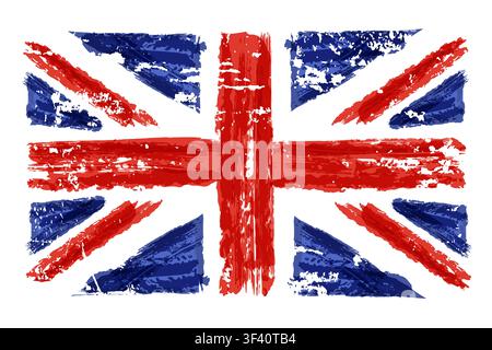 Vector watercolor United Kingdom flag. Hand drawn union jack uk illustration. Isolated grunge symbol background. Banner card, fashion textile print de Stock Vector