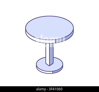 Round small table in isometric view. Flat vector illustration for furniture design, interior decor, cafe layouts. home furnishings Stock Vector