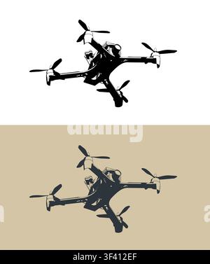 FPV drone quadcopter stylized vector isometric  illustrations Stock Vector