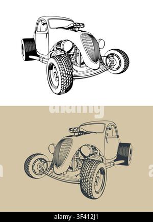 Classic american custom hot rod gasser car with exposed supercharged engine Stock Vector
