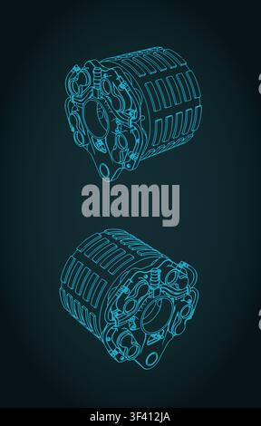 Aircraft brakes technical drawings stylized vector illustration Stock Vector