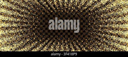 Abstract gold mosaic disco style manga sequin pattern overlay isolated. Luxurious radial circular golden glittering halftone cover. Disco ball texture Stock Vector