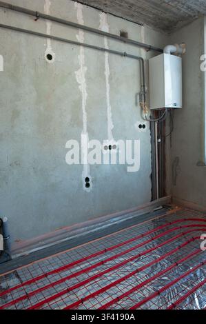 Underfloor surface heating pipes. Low temperature heating concept Stock Photo