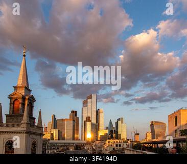 End of another day in the summer in the City of London at sunset Stock Photo