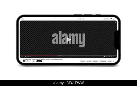 Video player streaming template light mode for web and mobile apps on smartphone screen with transparent display isolated on white background. Vector Stock Vector