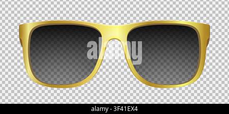 Realistic golden modern style Glasses mockup isolated on transparent background. Sunglasses, frame, lens, vintage eyeglasses in front view. Vector ill Stock Vector