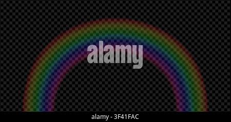 Realistic arc rainbow isolated on dark trasparent background. Sun light ultraviolet spectrum. Dynamic abstract with with blurred bright rainbow gradie Stock Vector