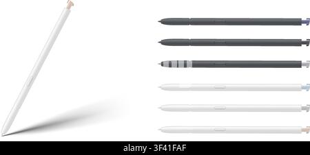 Realistic modern stylus pack isolated on transparent background. Vector PNG Stock Vector