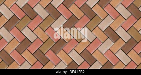 Realistic tiles cobblestone pavement wide seamless texture. Colored diagonal geometric mosaic street tiles pattern. Paver block of paving slab. Vector Stock Vector