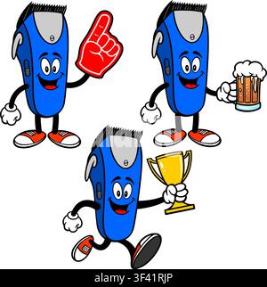 Hair Clipper Set 05, Hand Drawn illustrations of Hair Clipper Mascots in various poses. Stock Vector