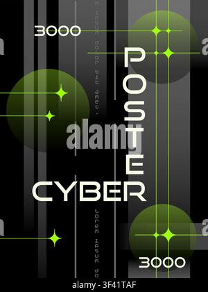Futuristic Green and Black Sci-Fi Poster with Abstract Digital Space Composition Stock Vector