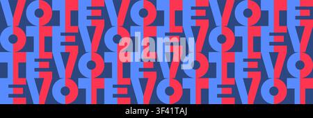 Patriotic Vote Typography Seamless Pattern with Red White and Blue Geometry Stock Vector