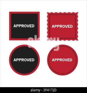 approved stamp badge template set-red approval rubber stamp collection for documents and labels Stock Vector
