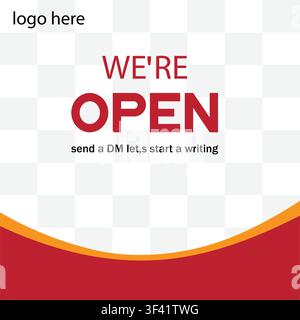 we, re open social media post template -modern business promotion banner-marketing square flyer design Stock Vector