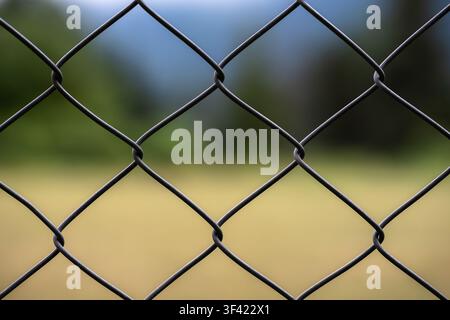 Chain link fence forms a metal grid pattern, creating a boundary Stock Photo