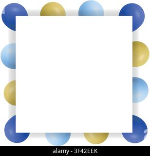 Square mockup frame with blue and yellow balloons with copy space for party invitations and celebration designs Stock Vector