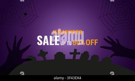 Dark Halloween sale silhouette banner for ads, web design, and marketing. Ideal for spooky autumn promotions and retail campaigns. Premium vector illustration Stock Vector
