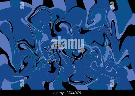 Bold blue and black liquid marble background with dynamic swirl textures. Perfect for modern branding, posters, wallpapers, packaging Stock Vector