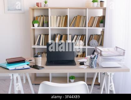 Business office productive workspace desk laptop Stock Photo