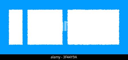 White jagged edge paper frame set. Rectangle and square torn paper sheet collection. Ripped page template background for poster, text box, banner, collage, sticker. Vector empty craft backdrops Stock Vector
