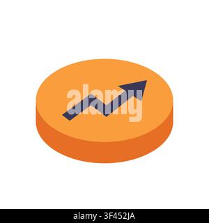 Isometric upward arrow icon on an orange circular base, symbolizing business growth, financial success, and positive progress trends. Stock Vector