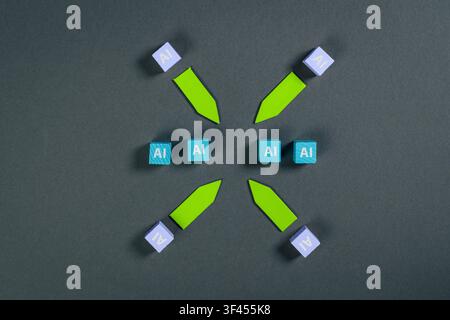 Minimal conceptual image illustrating the comparison of multiple artificial intelligence models to identify the best solution. Business metaphor for A Stock Photo