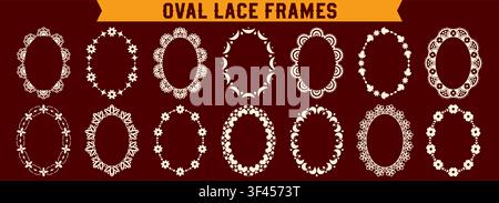Different seamless lace scalloped oval frames. Stock Vector