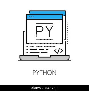 Software Python program code line icon or sign. Application engineering outline pictogram, software technology symbol. Program code development icon Stock Vector