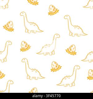 A vector seamless pattern featuring dinosaurs and eggs in a line Stock Vector
