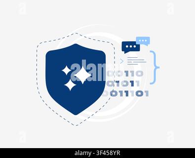 Secure data exchange with encrypted communication, protected information transfer and trusted digital security. Secure messaging, data protection and cybersecurity vector illustration. Stock Vector