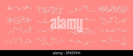 Continuous black squiggle line cable abstract wavy vector illustration set pattern background. Stock Vector