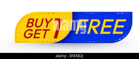 Buy one get one free promotion tag. Promotional banner for retail store marketing and sale. Vector illustration Stock Vector
