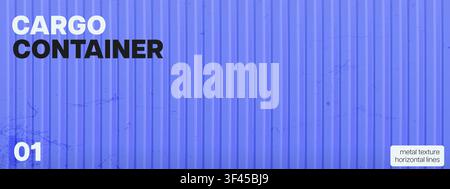Blue corrugated metal container bg. Vertical ribbed steel panel with grunge scratch texture Stock Vector