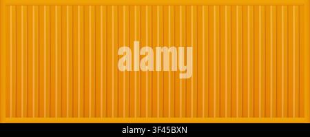 Orange sea cargo container texture. Corrugated vertical ribbed metal panel. Seamless yellow iron sheet background Stock Vector