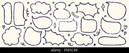 Collection of black irregular blob crayon speech bubbles on white background. Stock Vector