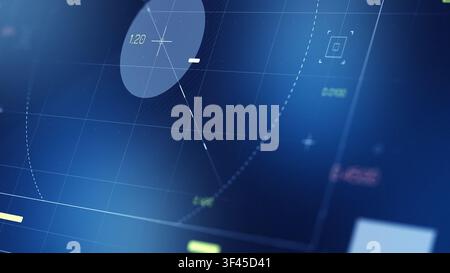 Surveillance system displaying facial recognition and scanning metrics in a dark environment Stock Photo