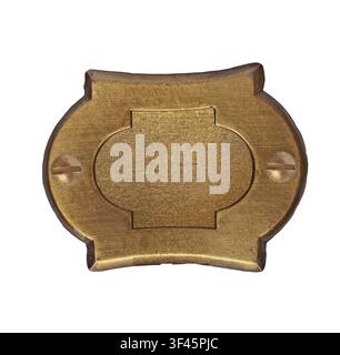 Vintage brass number plate over white, clipping path Stock Photo