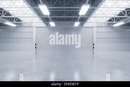 Empty industrial factory, interior of warehouse, 3d rendering. 3D illustration. Stock Photo