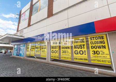 TG Jones branch in the High Street of Southend on Sea, Essex, UK, due to close, with the post office counter inside. Was WH Smith. Closing down sale Stock Photo