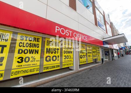 TG Jones branch in the High Street of Southend on Sea, Essex, UK, due to close, with the post office counter inside. Was WH Smith. Closing down sale Stock Photo