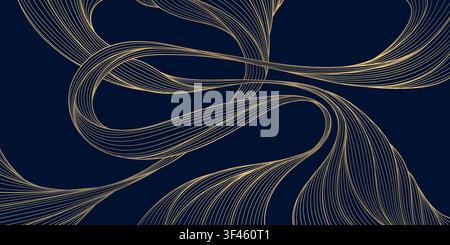 Luxury abstract wave pattern with elegant golden line art, flowing curves, modern Japanese elements. Wallpaper, packaging, invitations, business Stock Vector