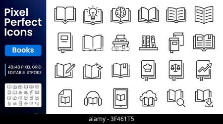 Book line icon set. Storybook, school library, literature education, reading brain, story idea, bookmark linear minimal vector illustration. Simple Stock Vector