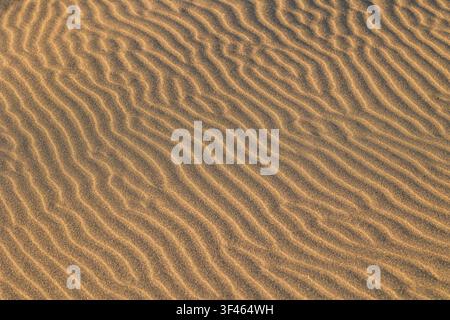 Aerial view of sand dunes with intricate ripple patterns formed by wind in Selfoss, Sveitarfelagid Arborg, Iceland. Stock Photo