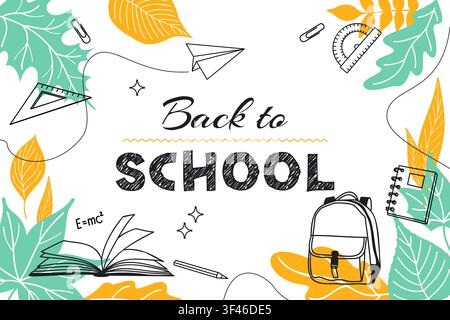 Horizontal school poster. Flat vector illustration for back to school campaigns, classroom decorations, educational events Stock Vector