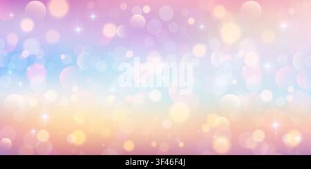 Sparkling pink and purple bokeh lights and magical atmosphere. Glittering gradient background with dreamy pastel tones. Fantasy unicorn theme with Stock Vector