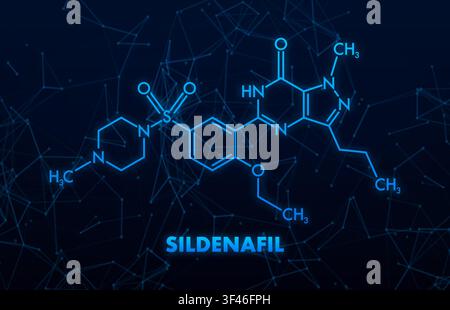 Sildenafil chemical formula illustrating molecular structure research Stock Vector