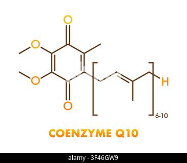 Coenzyme Q10 molecule chemical structure diagram illustrating ubiquinone Stock Vector