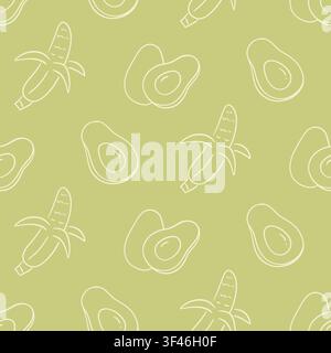 Green avocado and banana vector seamless pattern Stock Vector