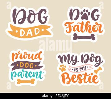 Dog lover vector sticker set lettering pet design Stock Vector