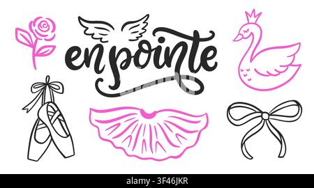Ballet vector with ballerina element lettering set Stock Vector